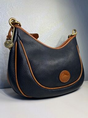 Dooney & Bourke Navy Blue Pebbled Leather Bag with Brown Trim